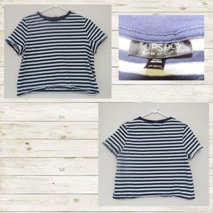 TOPSHOP BLUE AND WHITE CROPPED TEE SIZE 12